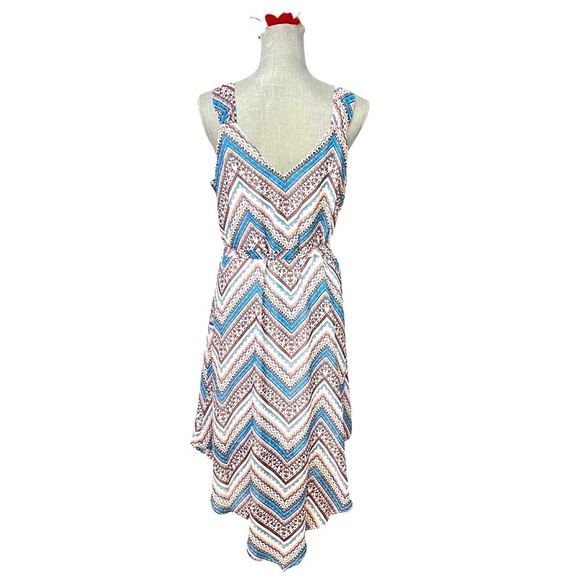 Halo Chevron Patterned Sleeveless Dress, Red, white and blue with Tie sash Sz M - Picture 3 of 12
